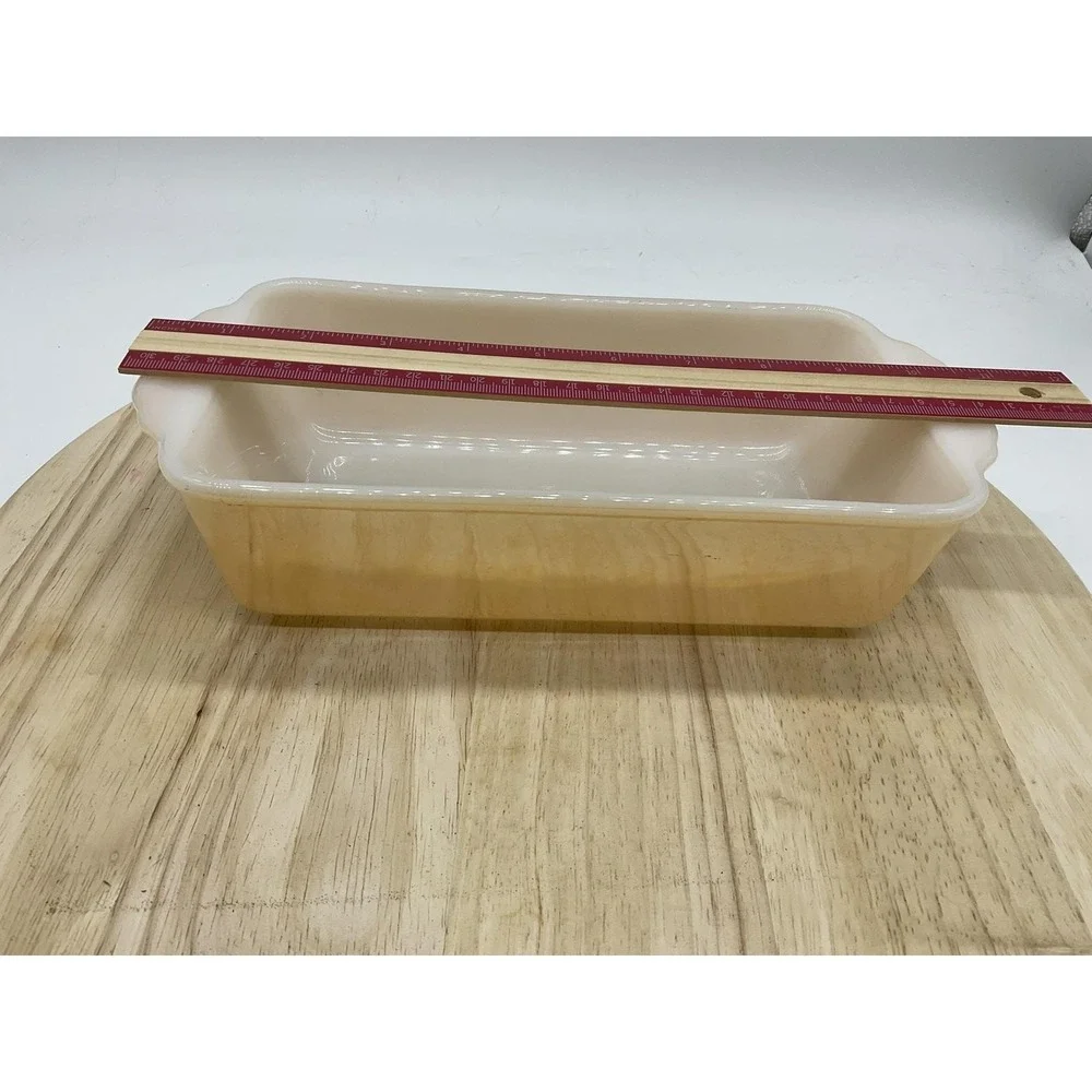 Vintage Fire-King Copper Tint Loaf Pan Milk Glass Baking Dish Oven Ware Made USA